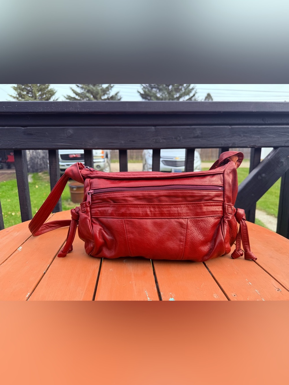 Genuine Red Leather Crossbody Bag - Women's Everyday Shoulder Bag
